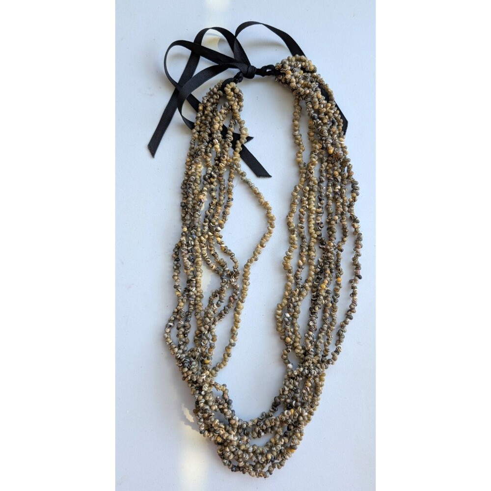 Vintage Hawaiian Puamana Shell Lei (4) Strands Seashell Black Ribbon Hawaii